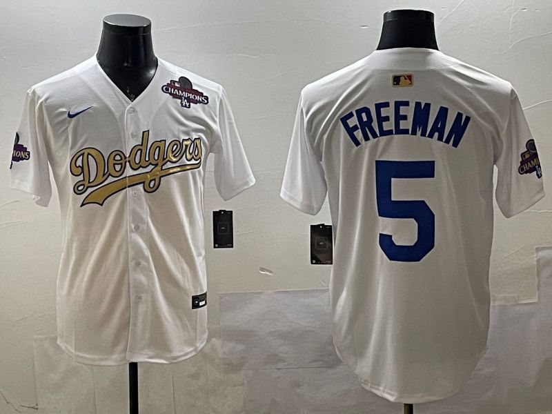 Men Los Angeles Dodgers #5 Freeman White Champion gold character 2025 Nike MLB Jersey style 33111->los angeles dodgers->MLB Jersey